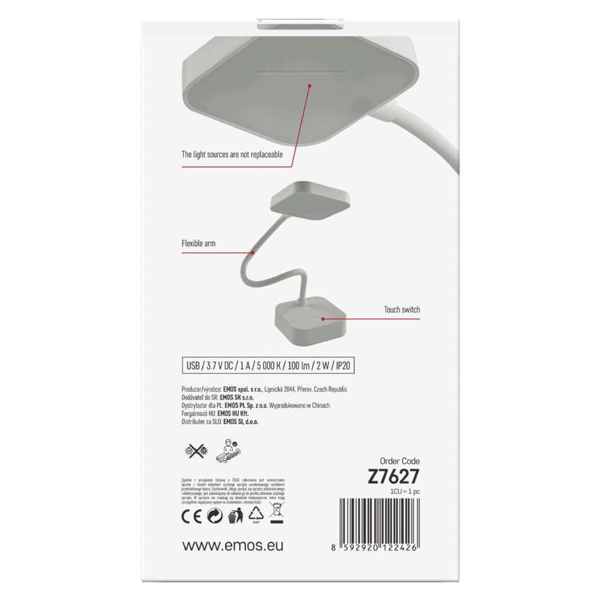 LED stolní lampa EMILY, nabíjecí, bílá