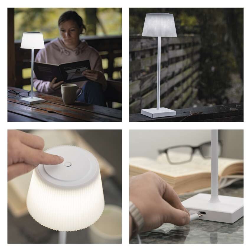 LED stolní lampa KATIE, nabíjecí, bílá