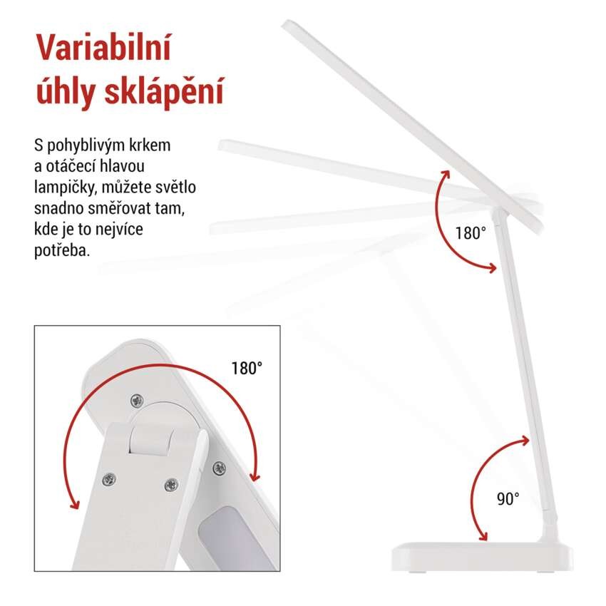 LED stolní lampa AMY, nabíjecí, bílá