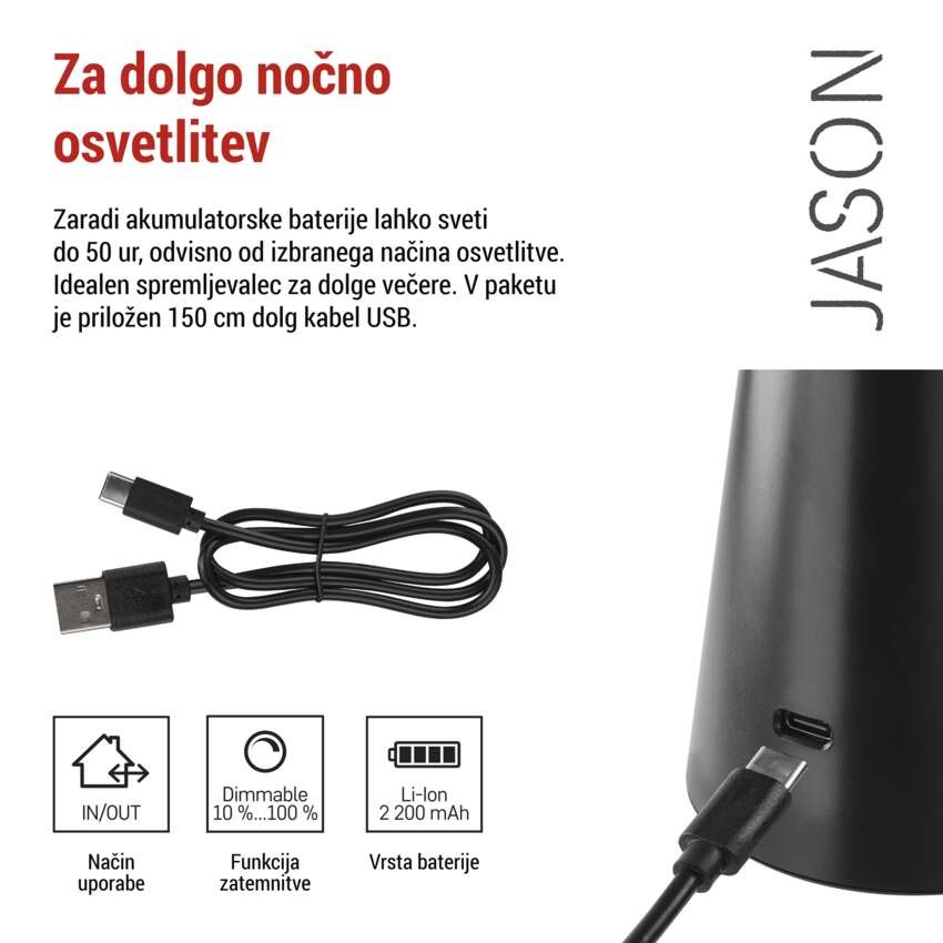 Namizna LED svetilka JASON, polnilna