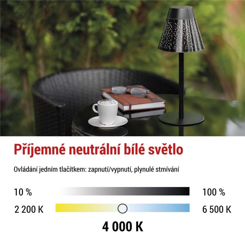LED stolní lampa GRACE, nabíjecí, černá