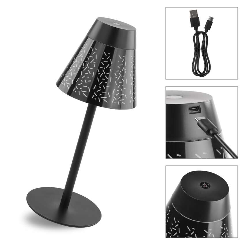 LED stolní lampa GRACE, nabíjecí, černá