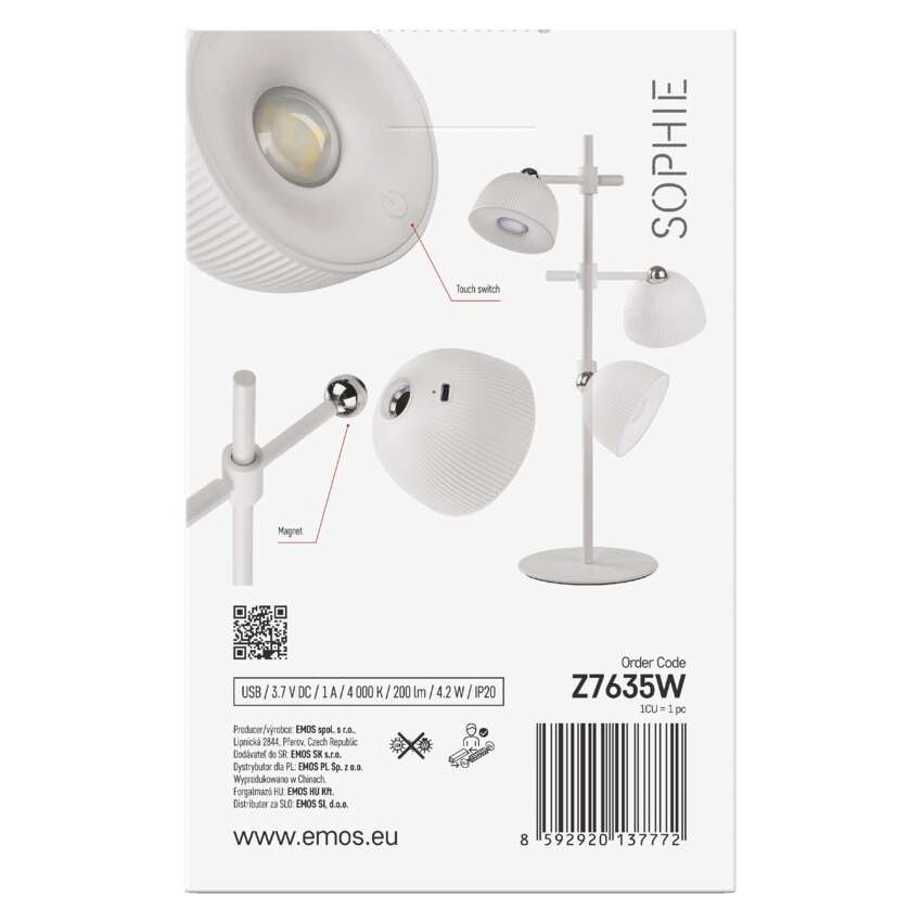 LED stolní lampa SOPHIE, nabíjecí, bílá