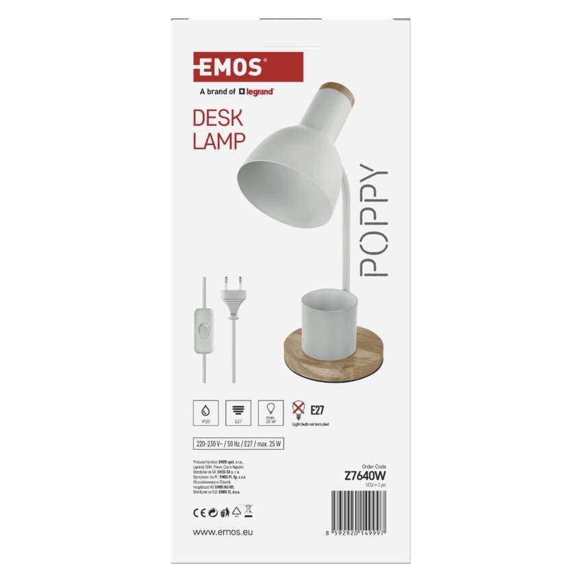 Stolní lampa POPPY na žárovku E27, bílá