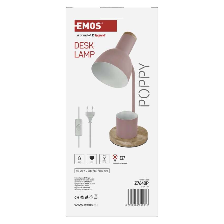 Laualamp POPPY, E27 lambipesaga, roosa