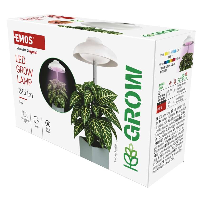 Lampa LED GROW do uprawy roślin 5 W, timer, biała