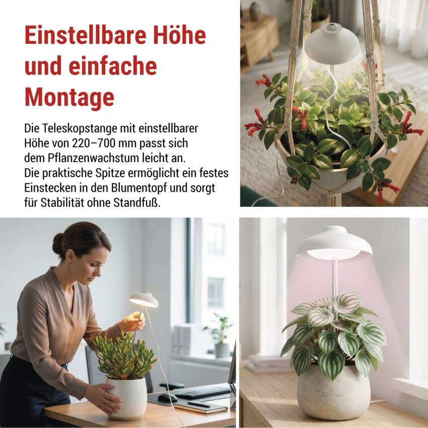 Pflanzenlampe LED Vollspektrum, 15 LEDs, für Innenräume, mit Zeitschaltuhr
