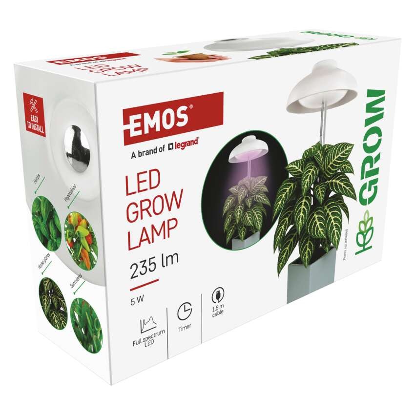 Lampa LED GROW do uprawy roślin 5 W, timer, biała