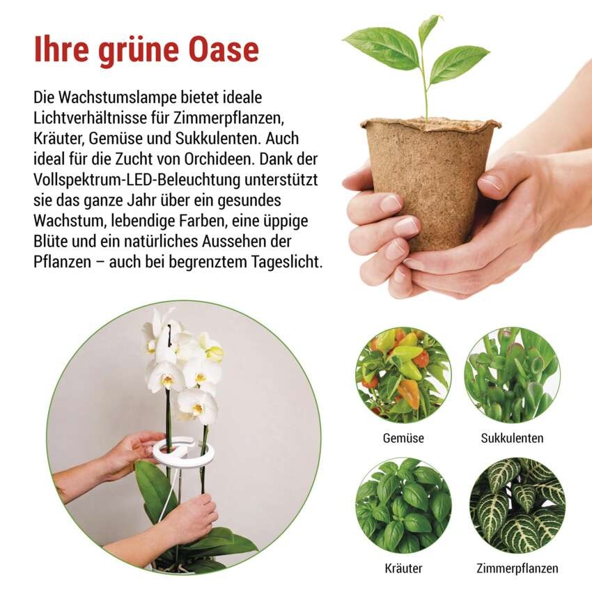 Pflanzenlampe LED Vollspektrum, 39 LEDs, für Innenräume, mit Zeitschaltuhr, dimmbar