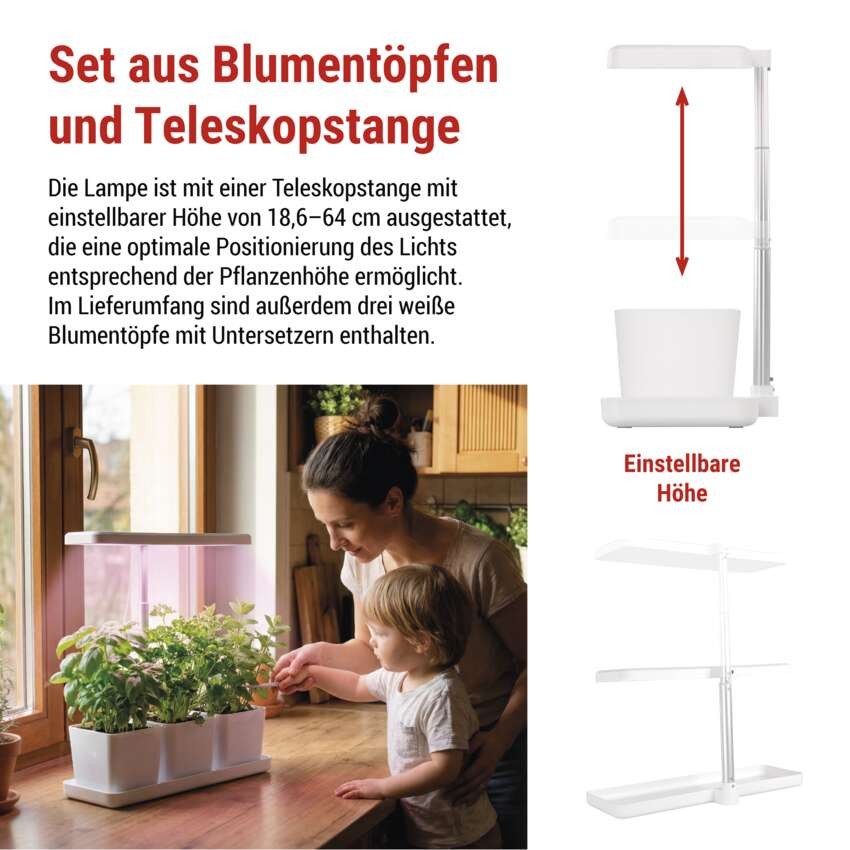 Pflanzenlampe LED Vollspektrum, 30 LEDs, für Innenräume, mit Zeitschaltuhr, dimmbar