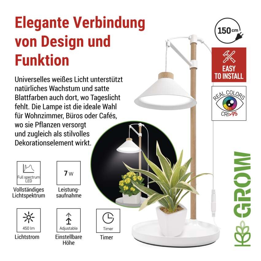 Pflanzenlampe LED Vollspektrum, 21 LEDs, für Innenräume, mit Zeitschaltuhr