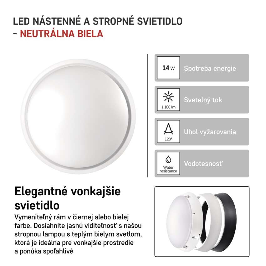 LED prisadené svietidlo ZURI, kruhové č/b 14W neutrálna biela
