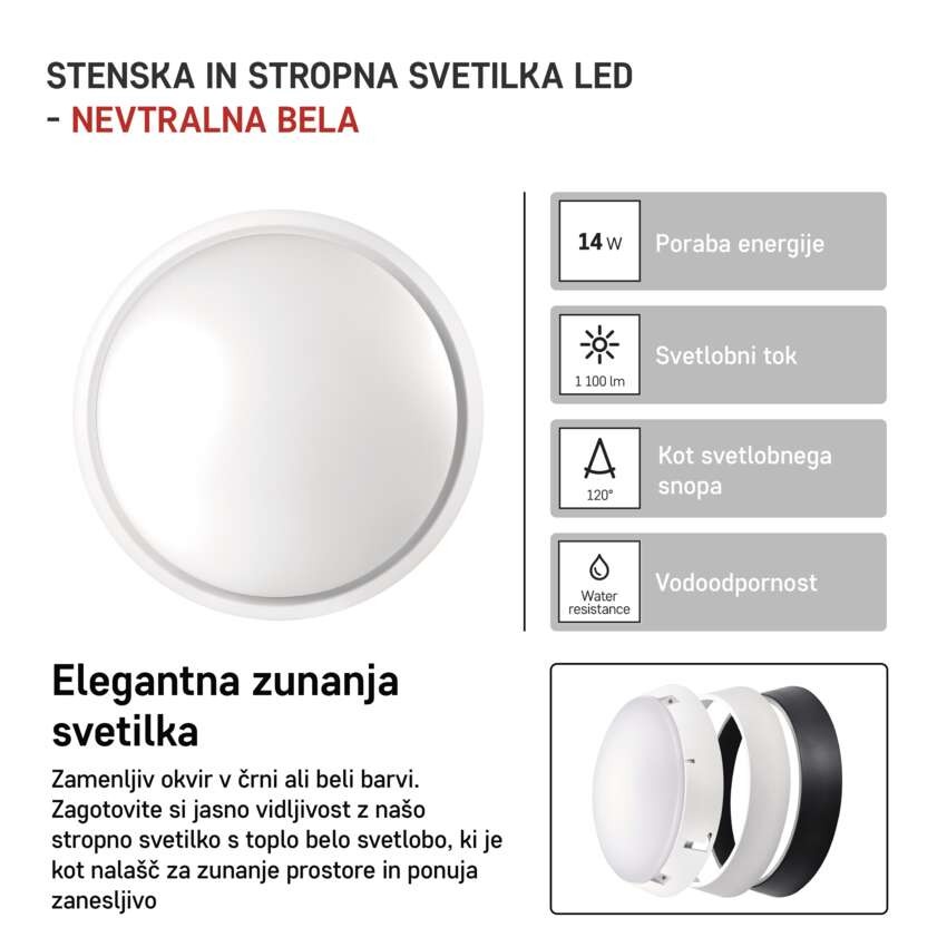 LED svetilo nadometno ZURI, okroglo, 14W, nevtralno bela