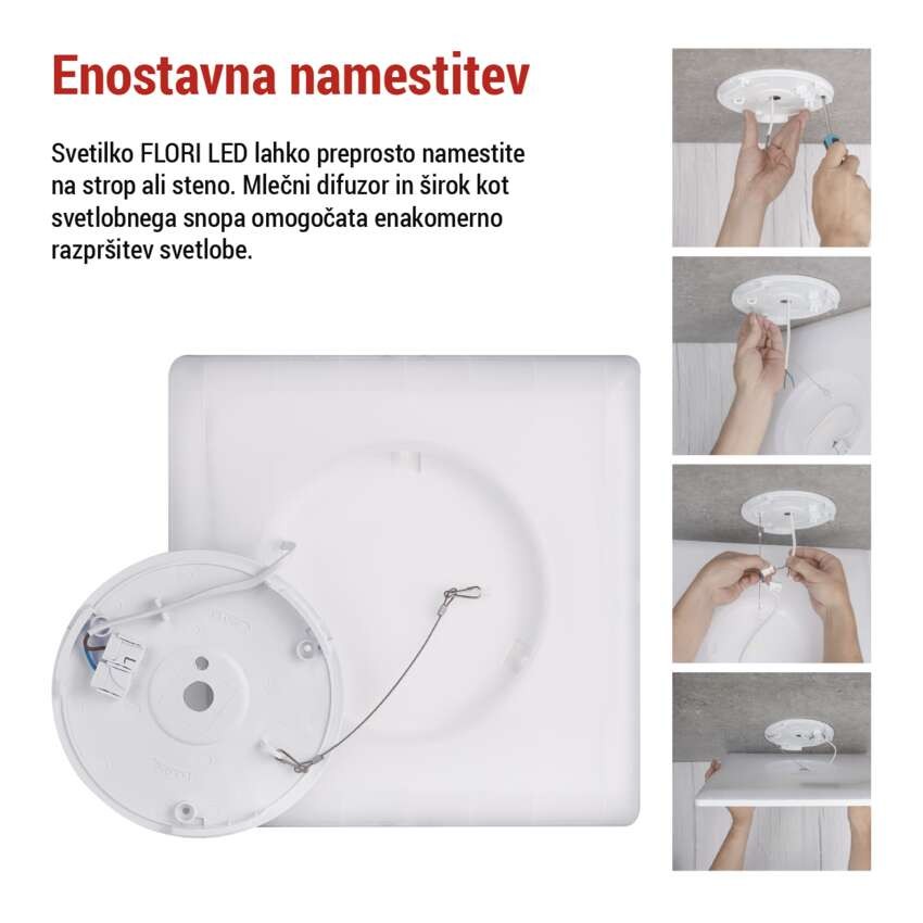 LED svetilo nadometno FLORI kvadratni, bela, 18W, nevtralna bela