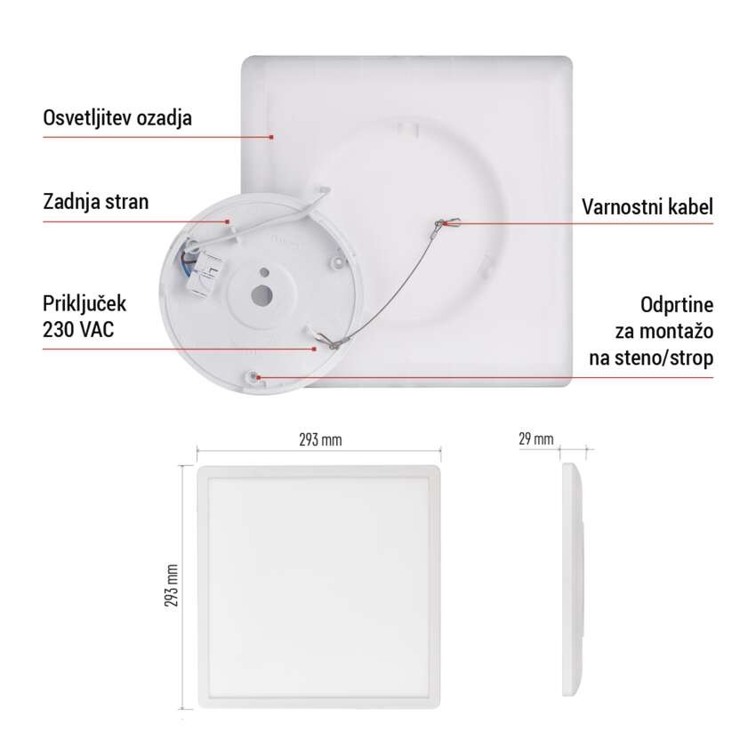 LED svetilo nadometno FLORI kvadratni, bela, 18W, nevtralna bela