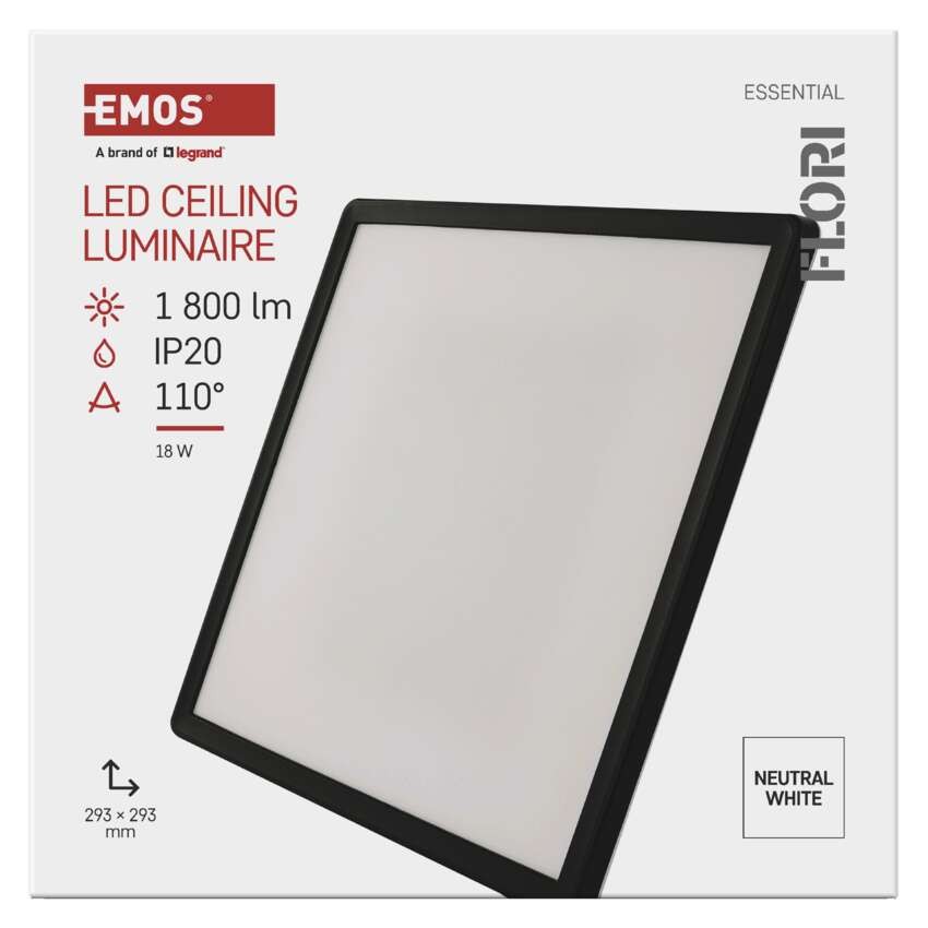 LED-Anbauleuchte FLORI quadrat, schwarz, 18W, neutralweiß