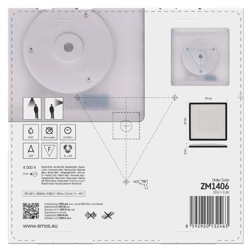 LED-Anbauleuchte FLORI quadrat, schwarz, 18W, neutralweiß