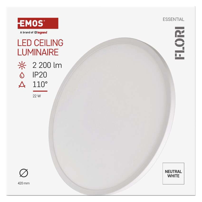 LED svetilo nadometno FLORI okrogla, bela, 22W, nevtralna bela