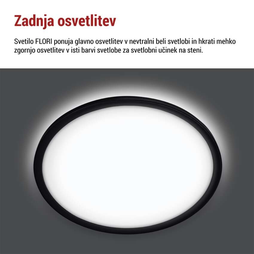 LED svetilo nadometno FLORI okrogla, črna, 22W, nevtralna bela