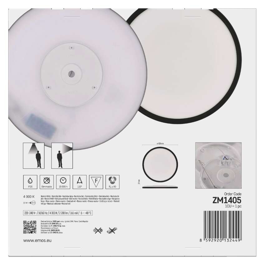 LED-Anbauleuchte FLORI rund, schwarz, 22W, neutralweiß