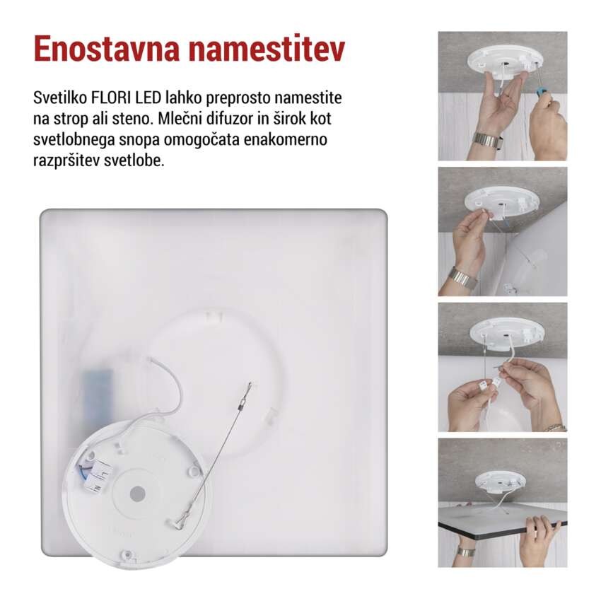 LED svetilo nadometno FLORI kvadratni, črna, 22W, nevtralna bela