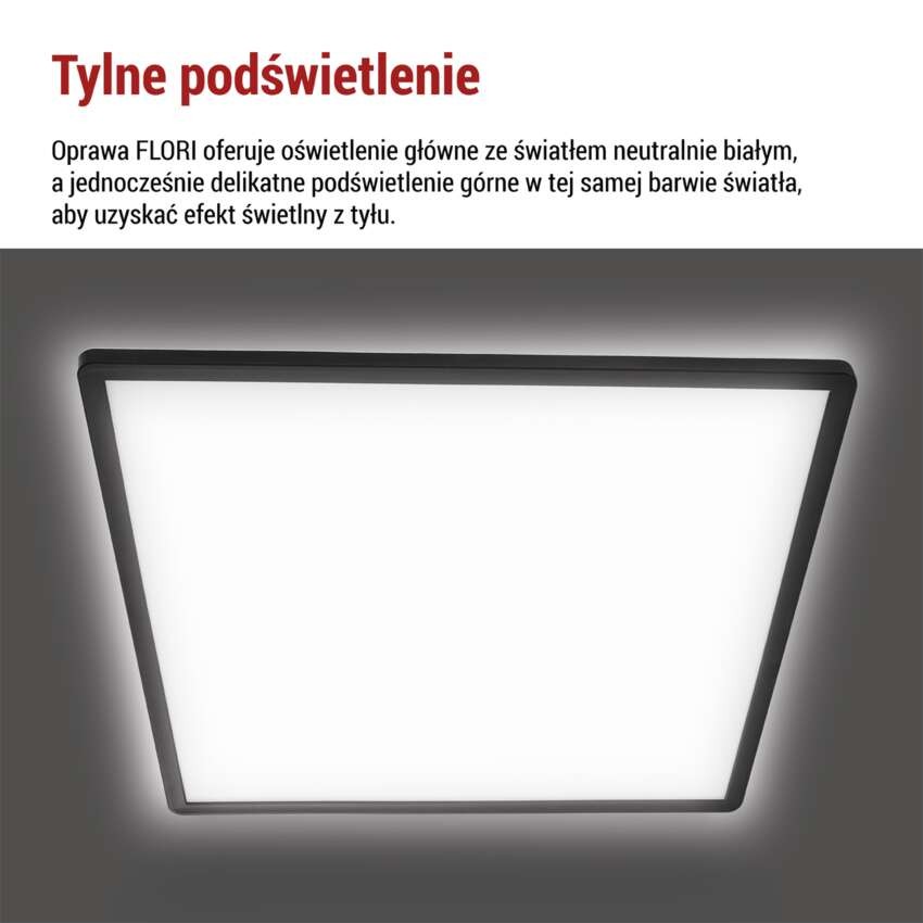 Oprawa LED FLORI kwadratowy, czarny, 22W, neutralna biel