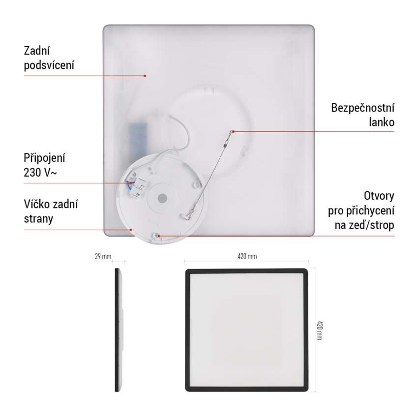 LED přisazené svítidlo FLORI čtvercové, černé, 22W, neutrální bílá