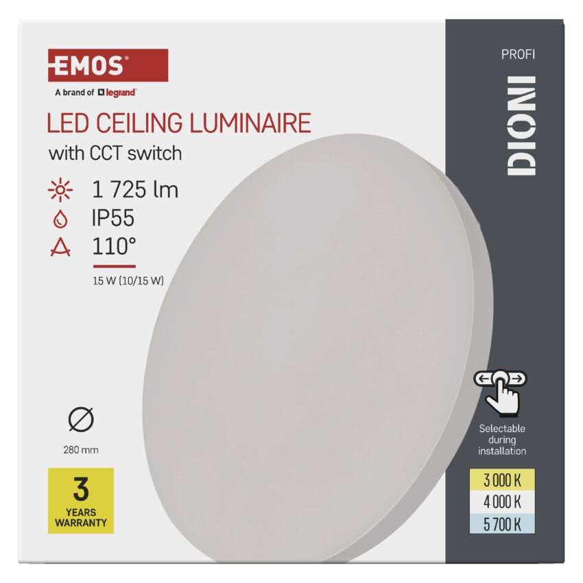 LED-Anbauleuchte DIONI rund, weiß, 15W, mit Farbtemperatur-Änderung