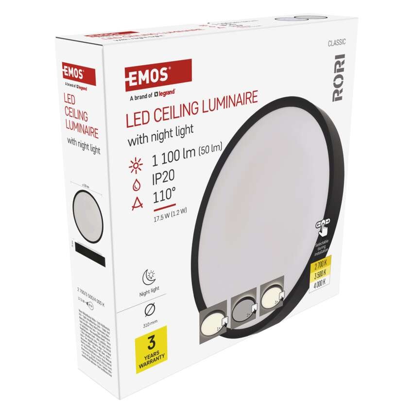 LED-Anbauleuchte RORI rund, schwarz,17W, mit Farbtemperatur-Änderung