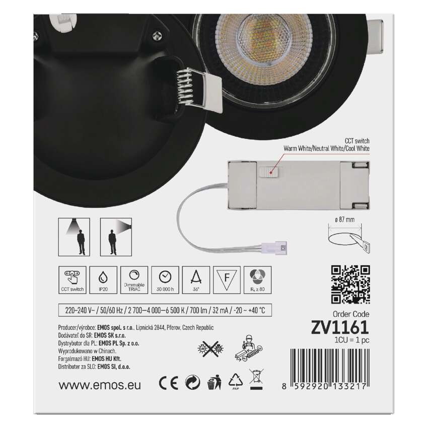 LED bodové svítidlo GERI 6,5W 700LM IP20 CCT černá