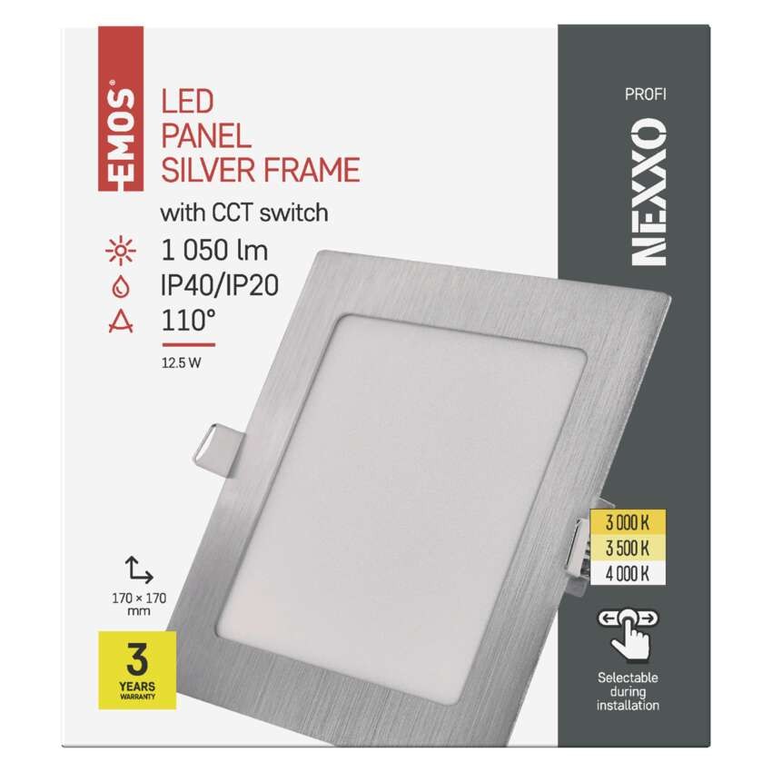 LED-Einbauleuchte NEXXO, quadratisch, silber, 12,5W, mit Change CCT