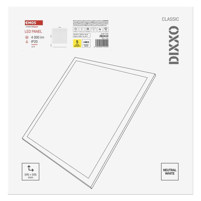 LED panel DIXXO 60 x 60 cm / 28 mm, 36 W, 4 000 lm, vgradni, nevtralno bela, IP21