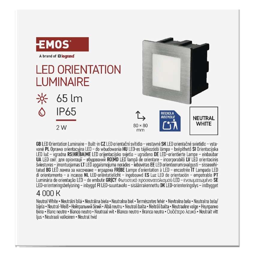 LED Treppenlicht – Einbauleuchte 80×80 2W neut. weiss IP65
