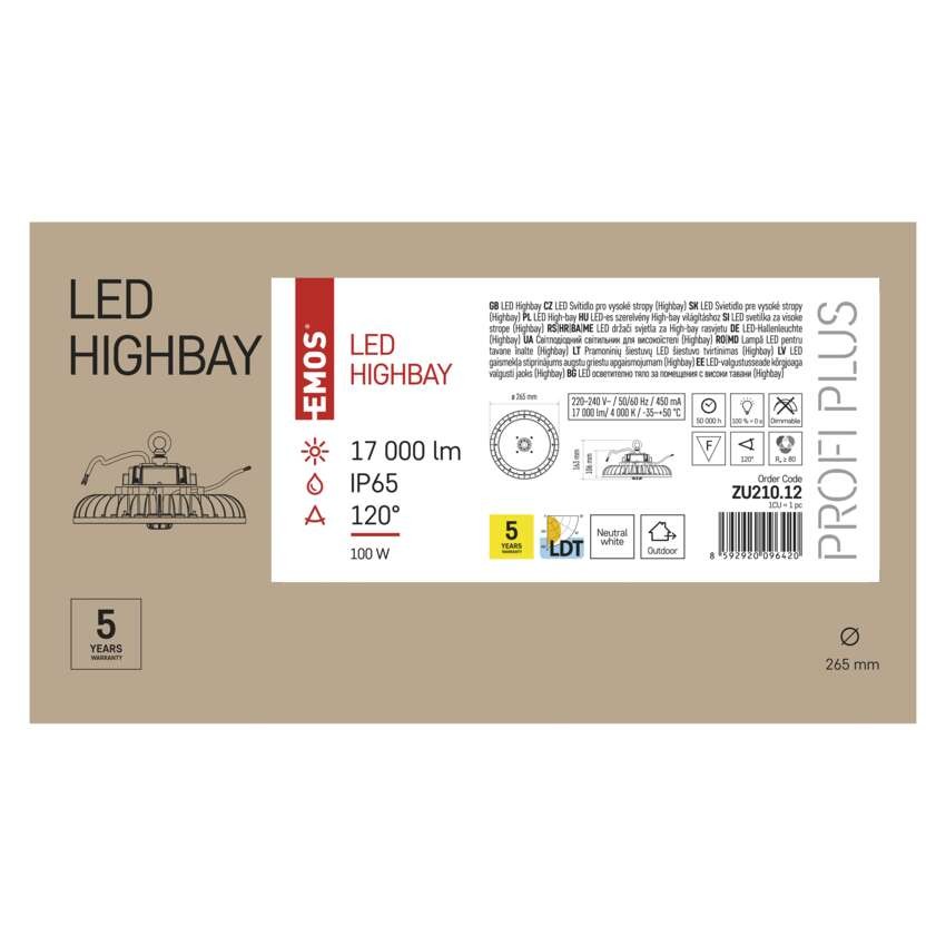 LED priemyselné závesné svietidlo HIGHBAY ASTER 120° 100W