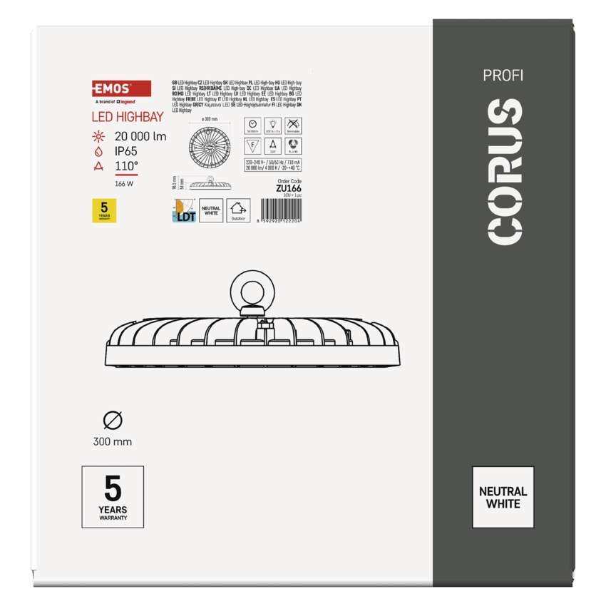 LED pramoninis pakabinamas aukštas šviestuvas CORUS, 166W, neutraliai baltas