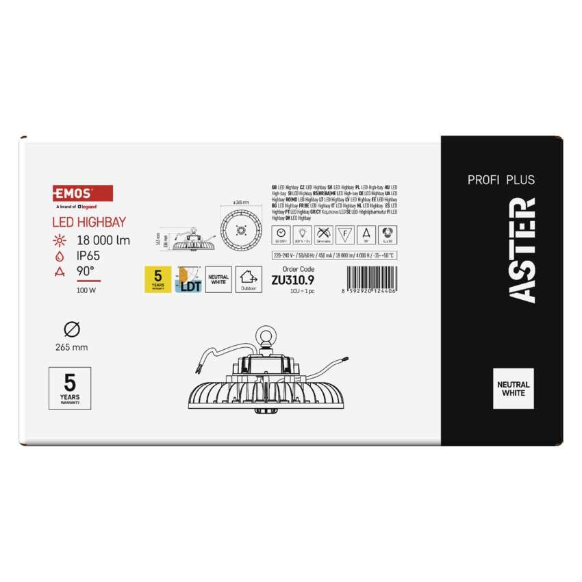 LED průmyslové závěsné svítidlo HIGHBAY ASTER 90° 100W