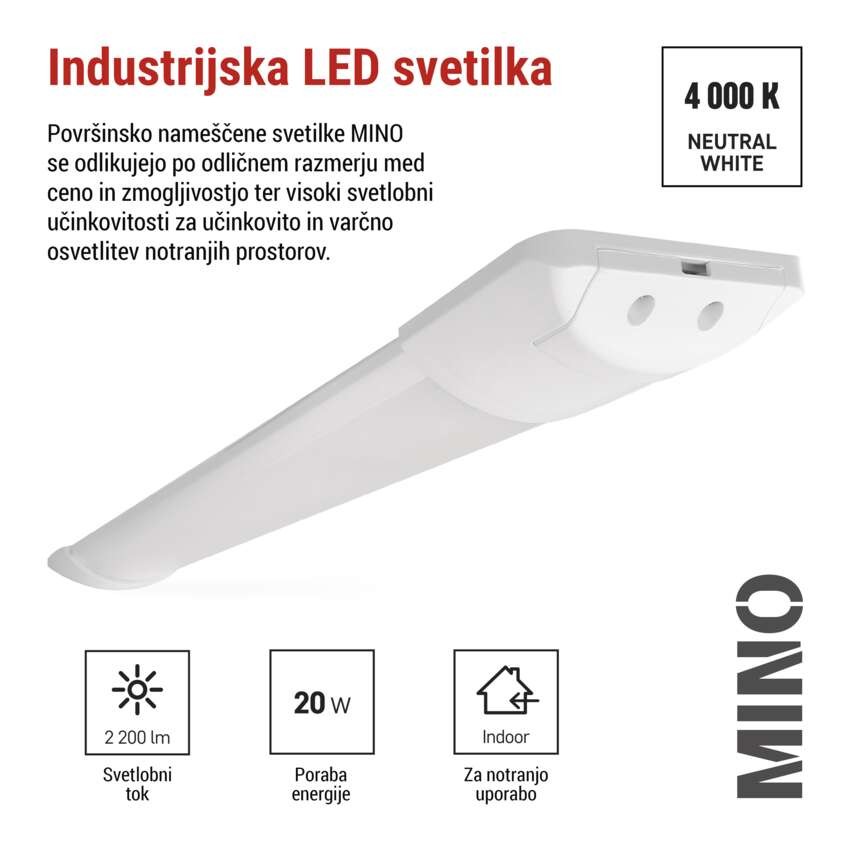 LED linearno svetilo MINO, 20W, nevtralno bela