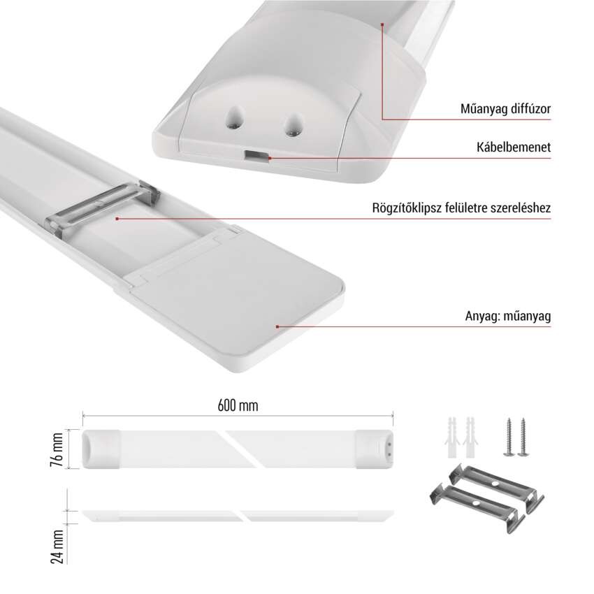 LED lineáris lámpatest MINO 20W, semleges fehér