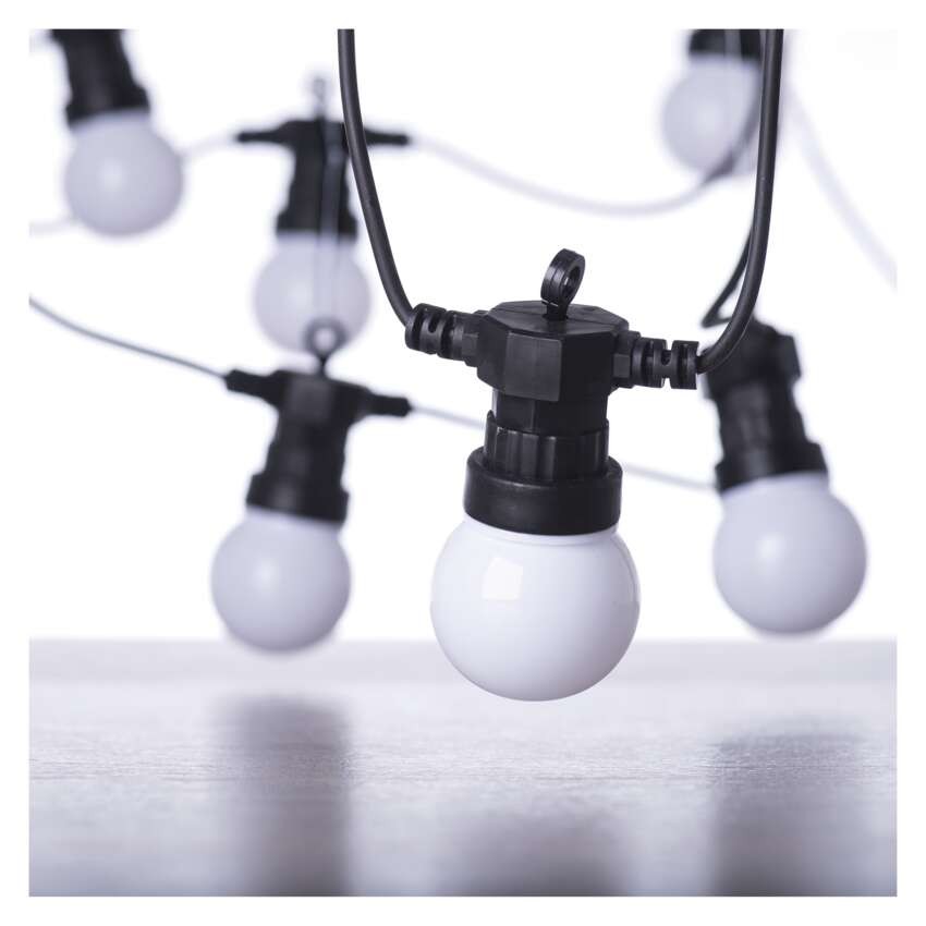 LED fényfüzér – 10x party égő, opál, 5 m, kültéri és beltéri, meleg fehér