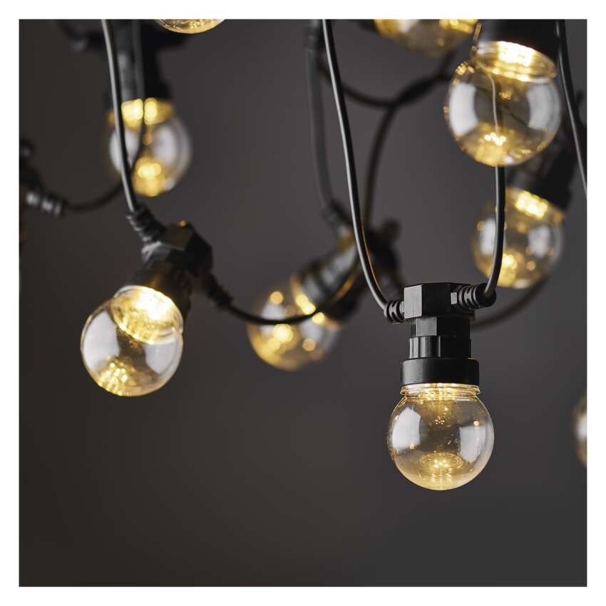 LED fényfüzér – 10x party égő, átlátszó, 5 m, kültéri és beltéri, meleg fehér