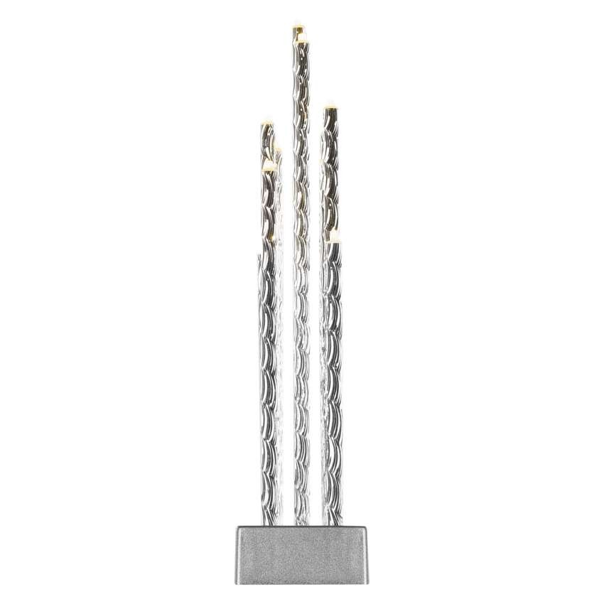 LED gyertyatartó, ezüst, 28,5 cm, 3x AA, beltéri, meleg fehér, időzítő