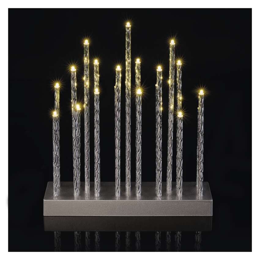 LED gyertyatartó, ezüst, 28,5 cm, 3x AA, beltéri, meleg fehér, időzítő