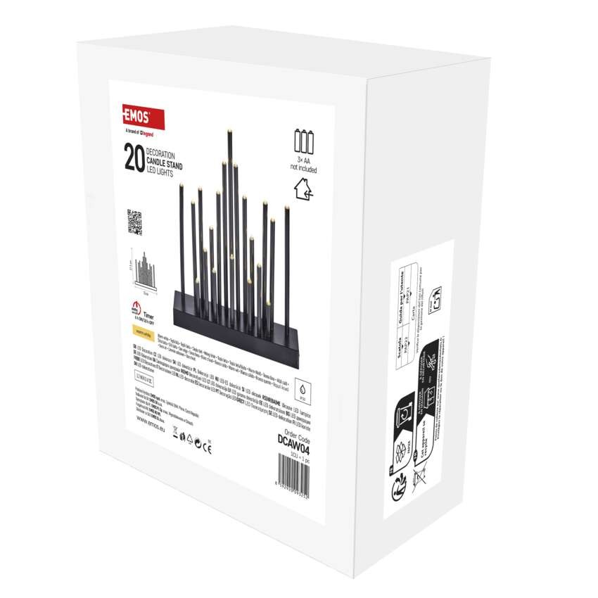 LED Kerzenhalter schwarz, 27,5 cm, 3x AA, Innen, warmweiss, Timer