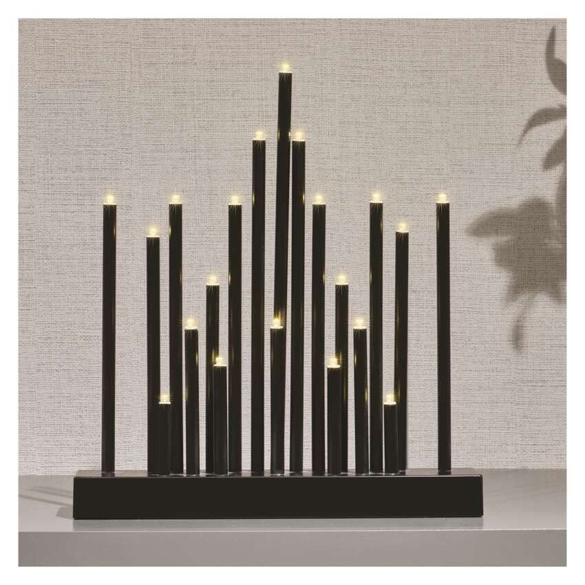 LED Kerzenhalter schwarz, 27,5 cm, 3x AA, Innen, warmweiss, Timer