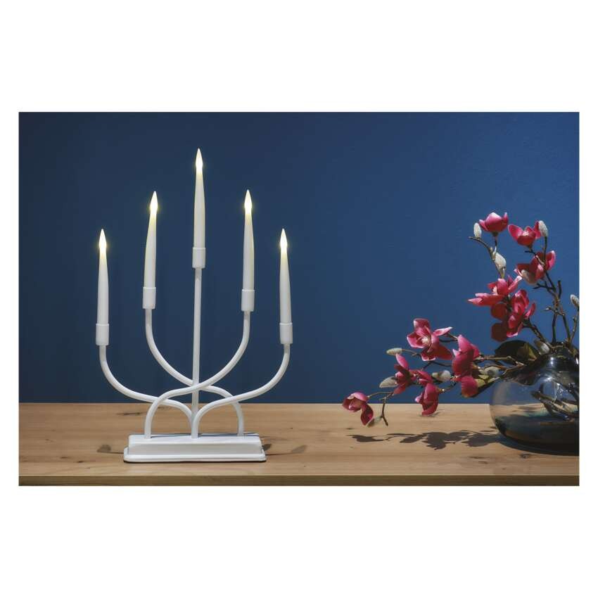 LED Leuchter Metall weiß, 40 cm, 2x AA, Innen, warm-weiß