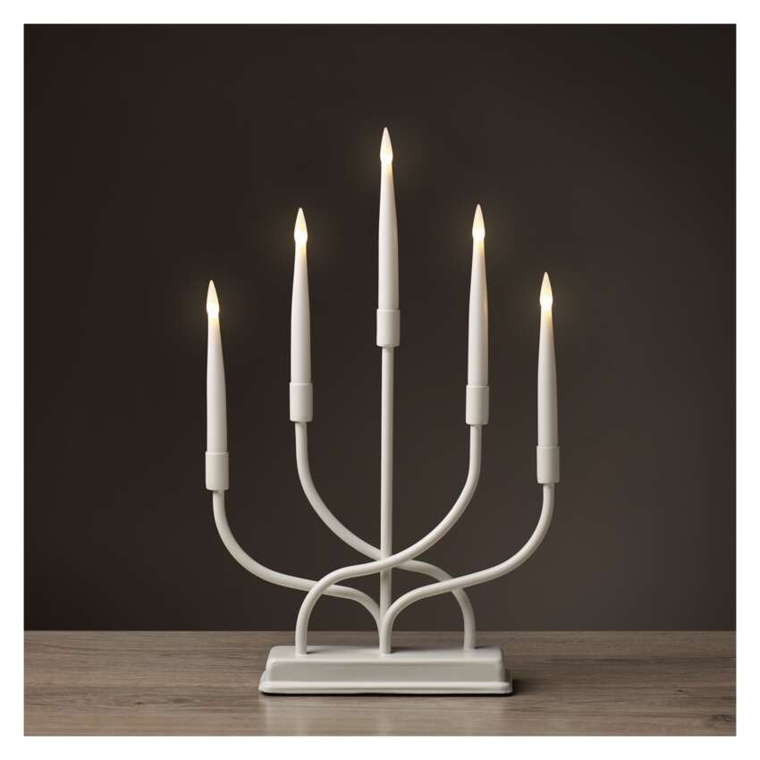 LED Leuchter Metall weiß, 40 cm, 2x AA, Innen, warm-weiß