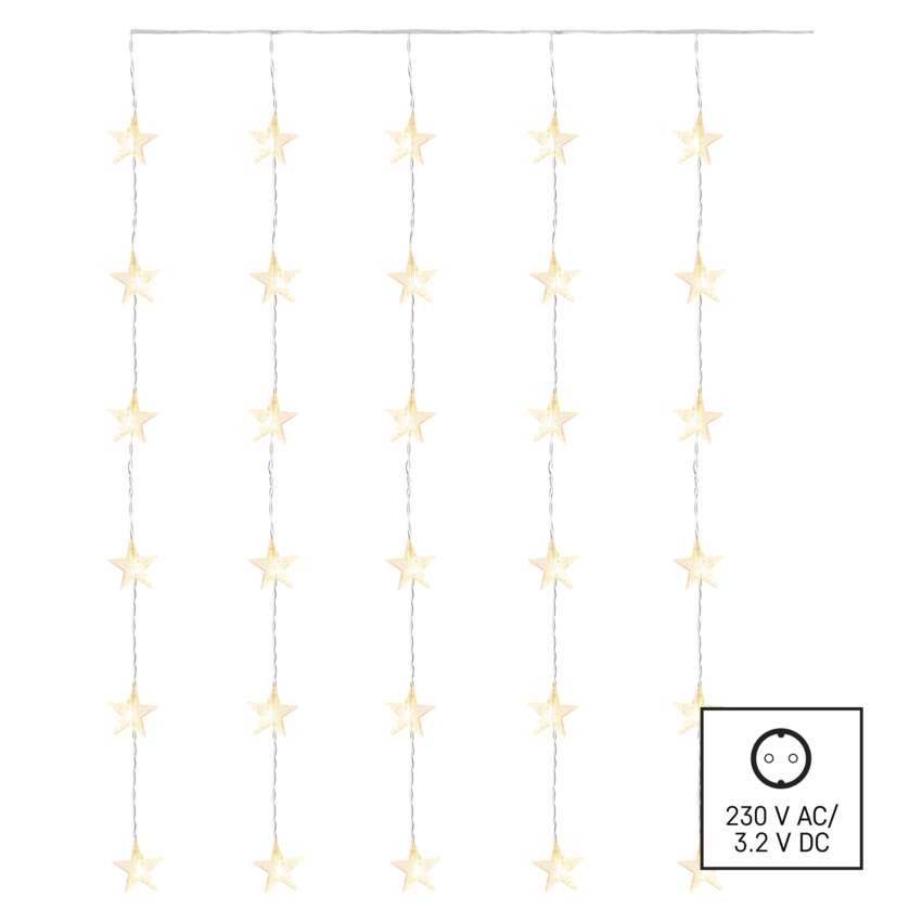 Dekoracje - 30 LED kurtyna migające gwiazdki 120x90 ciepła biel, IP44, timer
