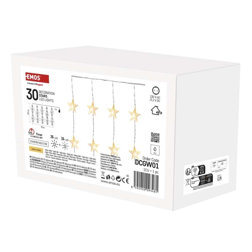 Dekoracje - 30 LED kurtyna migające gwiazdki 120x90 ciepła biel, IP44, timer