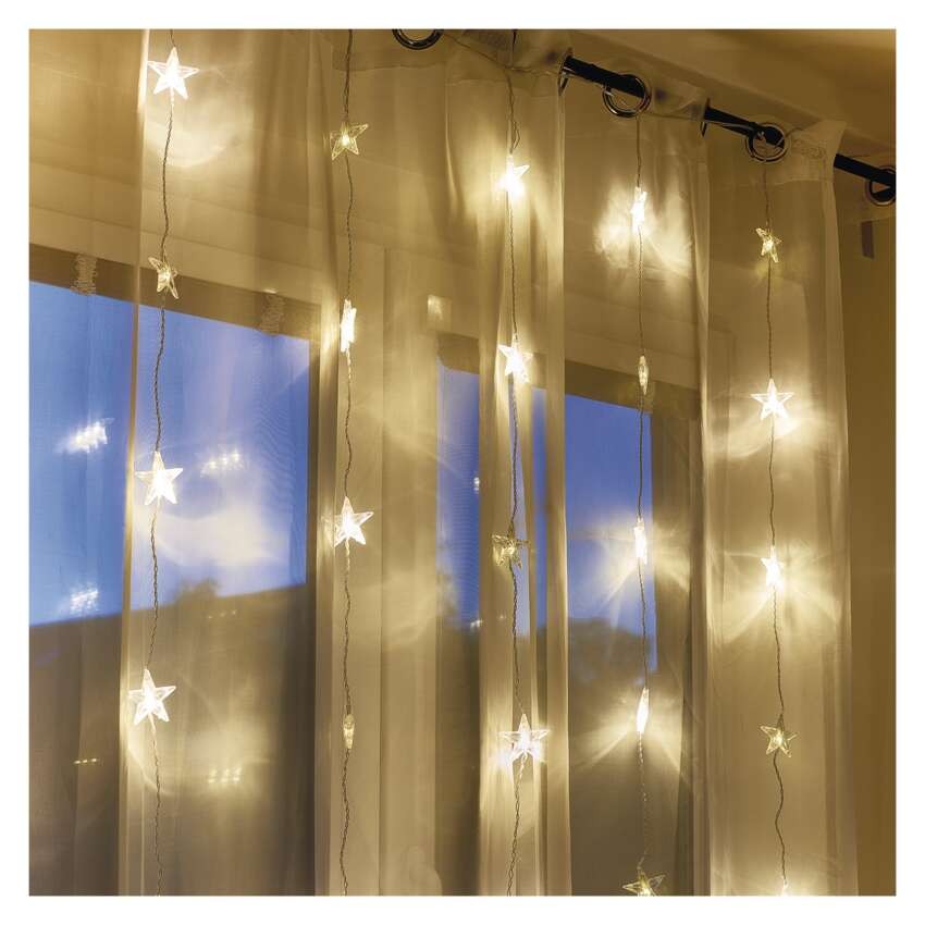 Dekoracje - 30 LED kurtyna migające gwiazdki 120x90 ciepła biel, IP44, timer