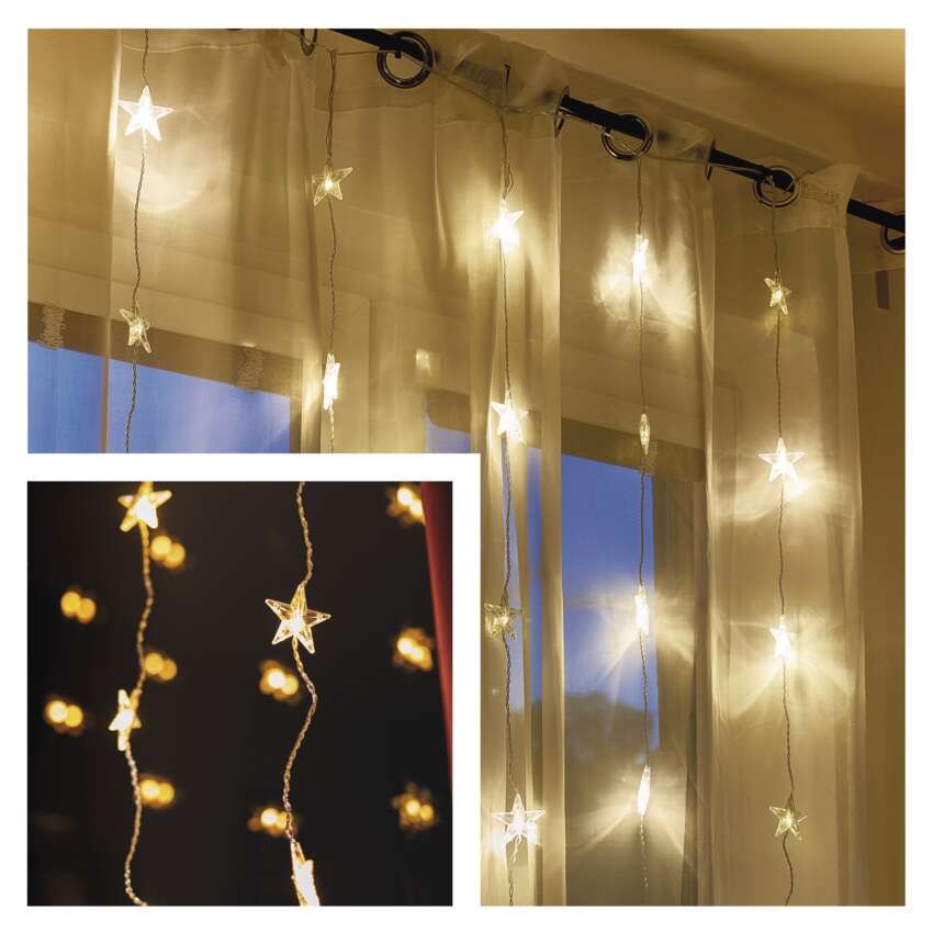 Dekoracje - 30 LED kurtyna migające gwiazdki 120x90 ciepła biel, IP44, timer